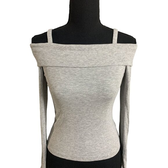 Art Class Junior Stretchy Off-Shoulder Gray Ribbed Long Sleeve Top Medium - Picture 6 of 8